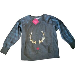 Isabel Maternity Womens Gray Blue Fleece Long Sleeve Pullover Sweatshirt‎ S/M